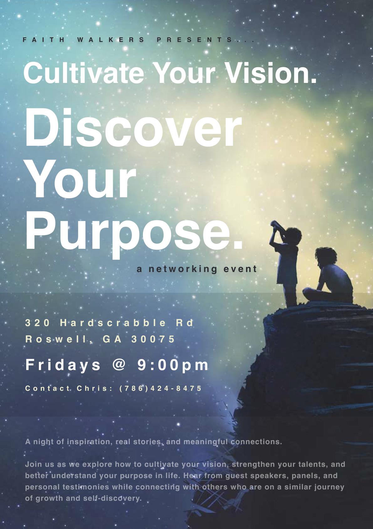 Faith Walkers event flyer — Cultivate Your Vision. Discover Your Purpose.